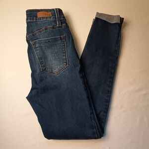 YMI Women High Rise Skinny Leg Jeans Size 2/3 Ankle Dark Wash Cuffed Hem Classic